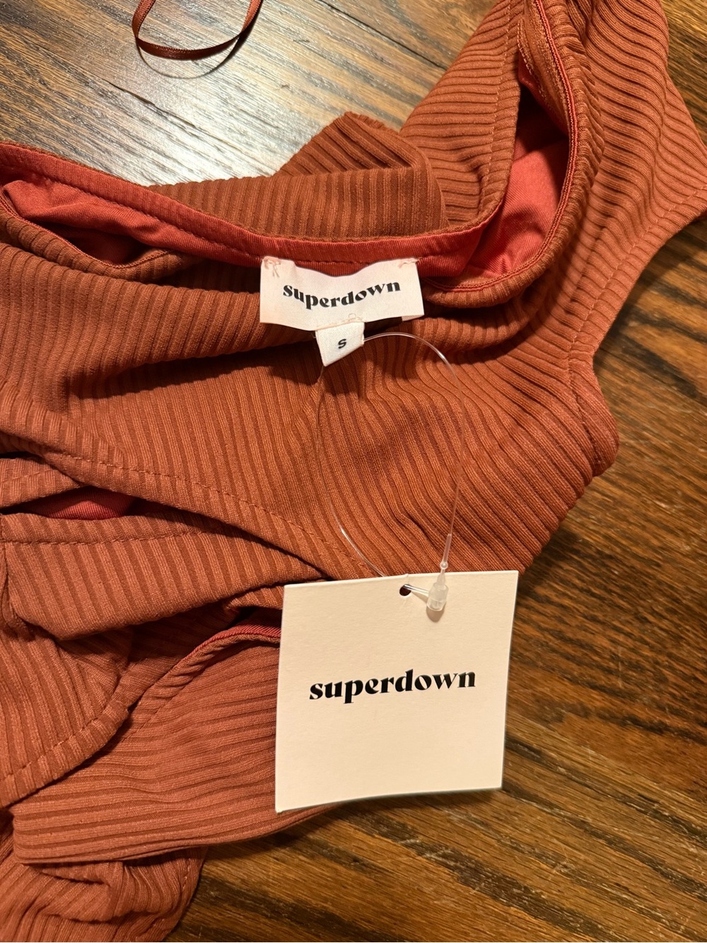superdown Ribbed Cutout Bodysuit in Rust - Picture 2 of 3